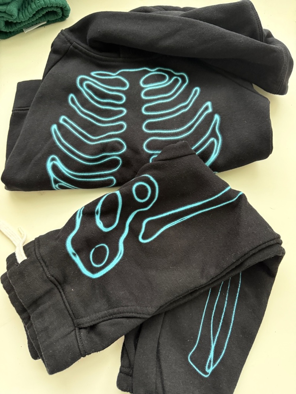 Old Navy Kids Halloween Black Lounge Bottoms with Teal Skeleton Print